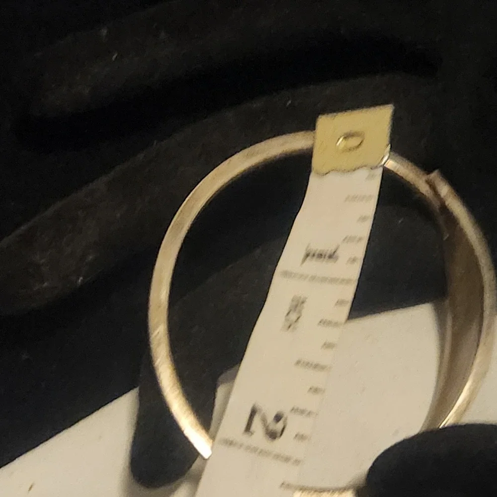Silver Tone Mother of Pearl Floral Inlay Black Hinged kids Bangle Bracelet